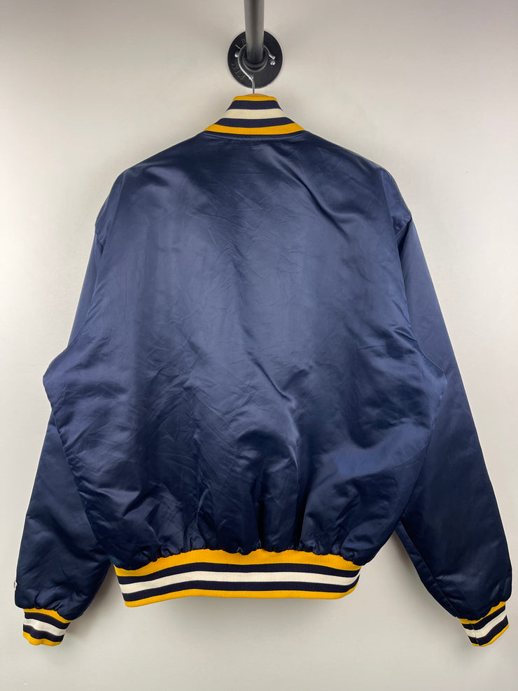 Vintage 90s Starter Michigan Wolverines Navy Satin Bomber Jacket