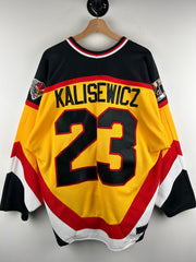 Vintage 90s ECHL SP Cincinnati Cyclones Kalisewicz Yellow Hockey Jersey