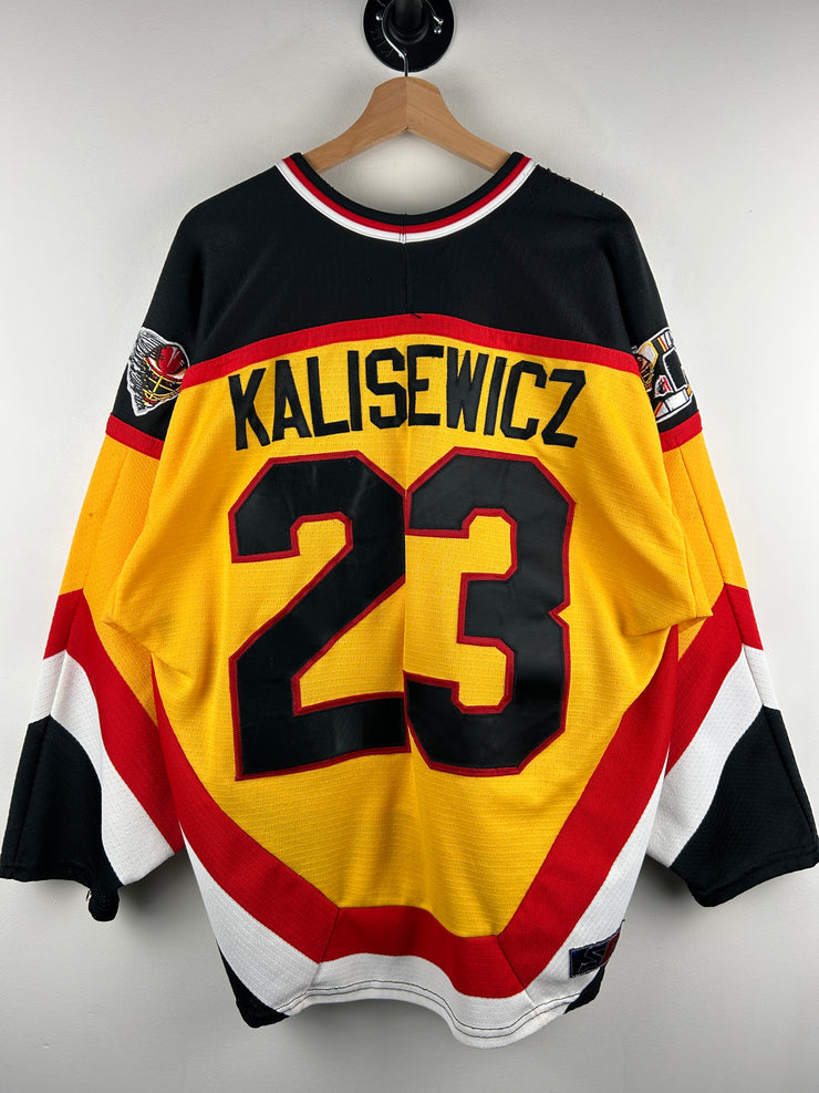 Vintage 90s ECHL SP Cincinnati Cyclones Kalisewicz Yellow Hockey Jersey