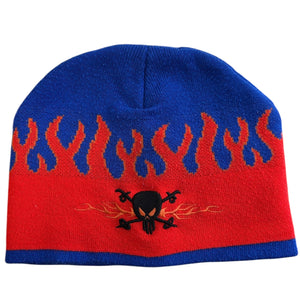 Vintage Y2K Skull Flames Blue & Red Skully Beanie