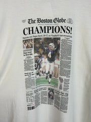 Vintage Y2K New England Patroits Champions Newspaper White Tee