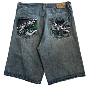 Vintage Y2K Ecko Unltd Embroidered Baggy Blue Denim Shorts