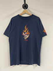 Vintage Y2K JNCO Flamming Skull Navy Tee