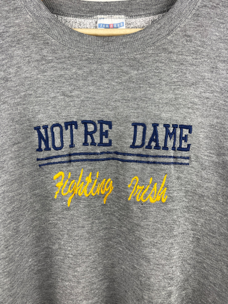 Vintage 90s Notre Dame Fighting Irish Embroidered Grey Crewneck