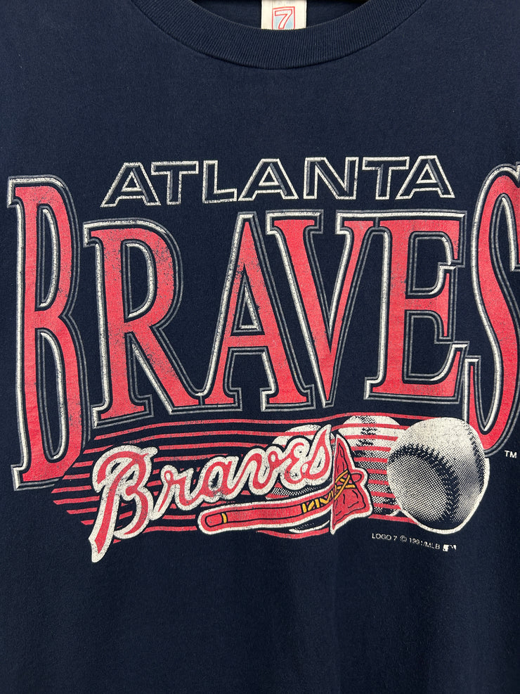 Vintage 90s MLB Logo 7 Atlanta Braves Navy Tee