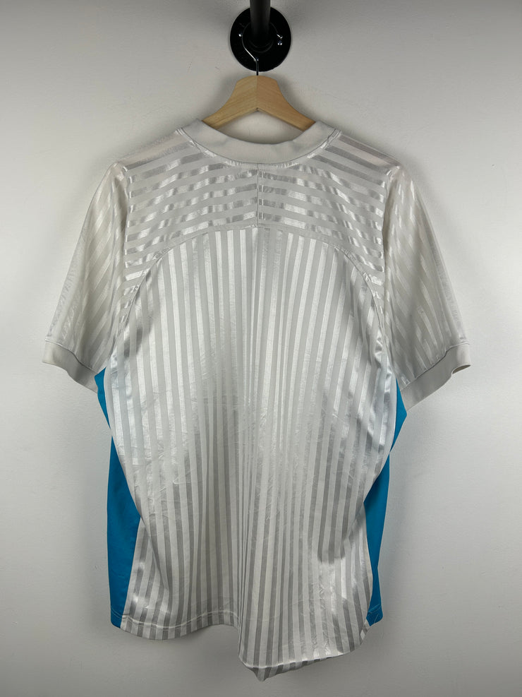 Vintage 90s Adidas 3 Stripe Baby Blue & White Soccer Jersey