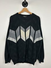 Vintage 90s Tosani 3D Pattern Black Knit Sweater