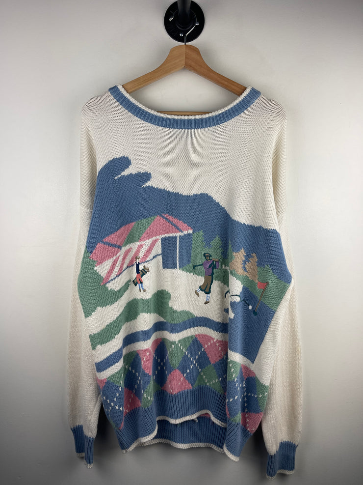 Vintage 90s Par Four Golf Knit White Sweater