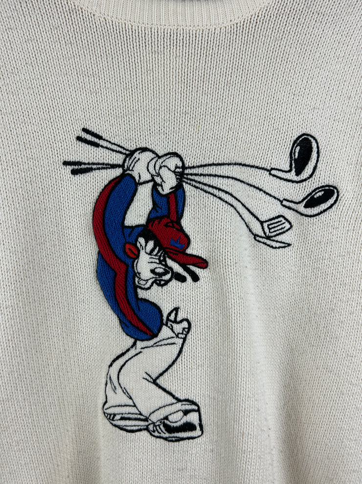 Vintage 90s Disney Mickeys Golf Club Goofy White Knit Sweater