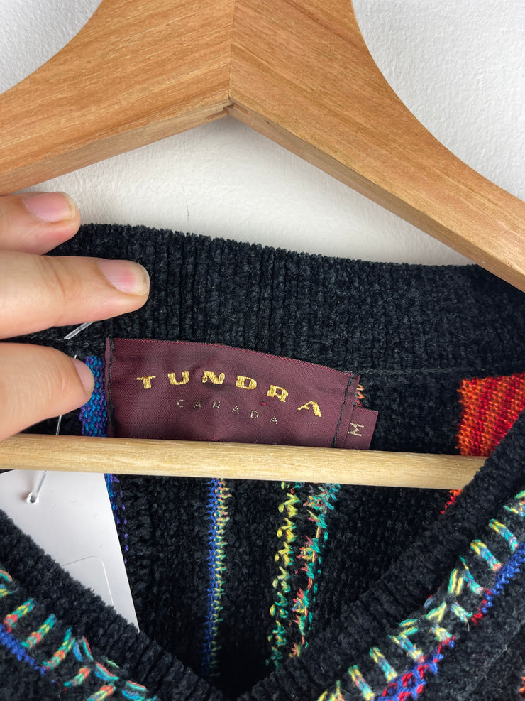 Vintage 90s Tundra 3D Knit Black Multi Colour Sweater