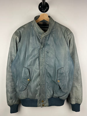 Vintage 90s Midway Faded Blue Leather Bomber Jacket