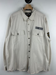 Vintage Harley Davidson Patch Cream Button Up Long Sleeve Shirt
