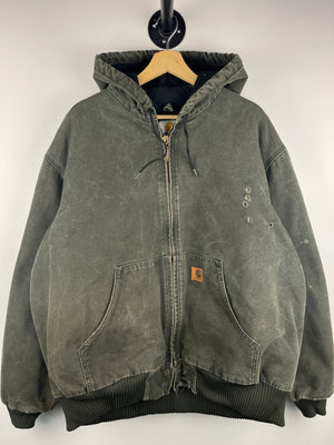 Vintage Carhartt Active Moss Green Hooded Work Jacket J130 MOS