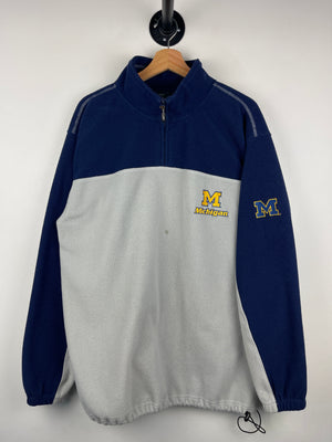 Vintage Michigan University Embroidered Grey & Navy Quarter Zip Fleece Sweater