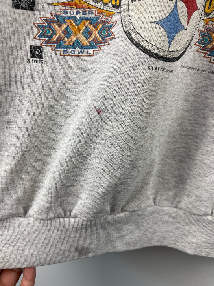 Vintage 90s NFL Pittsburgh Steelers Character Super Bowl Grey Crewneck