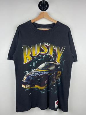 Vintage 90s Nascar Nutmeg Rusty Wallace Miller Beer Black Tee
