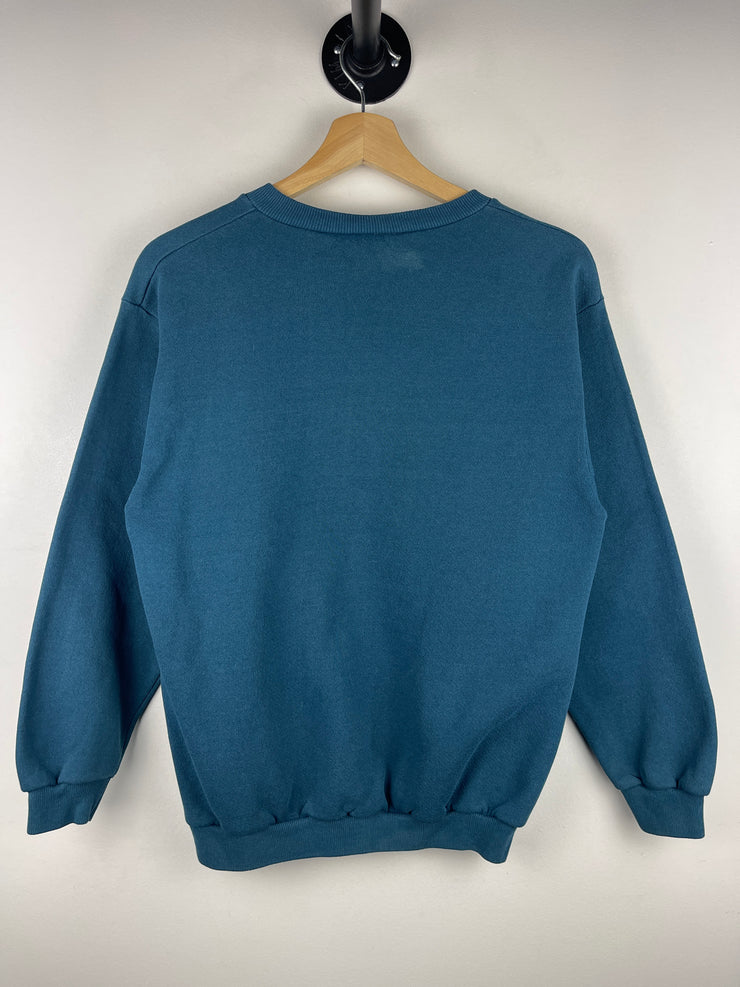 Vintage 90s Nike Swoosh Spellout Embroidered Teal Crewneck