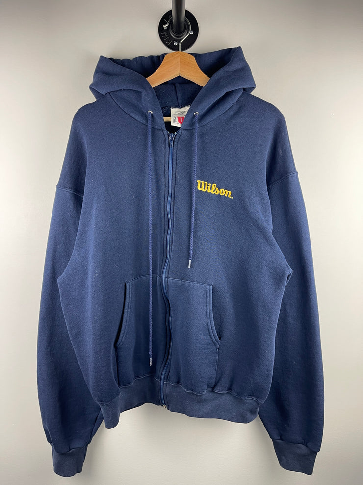 Vintage 90s Wilson Embroidered Navy Zip Up Hoodie