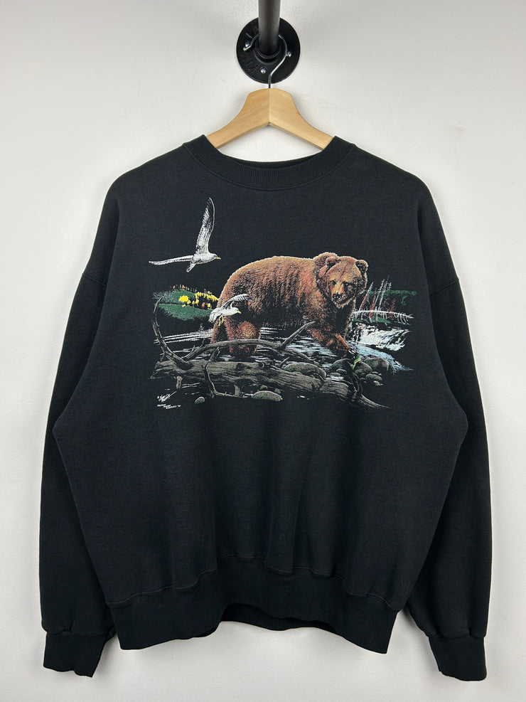 Vintage 90s Wilderness Bear Black Crewneck