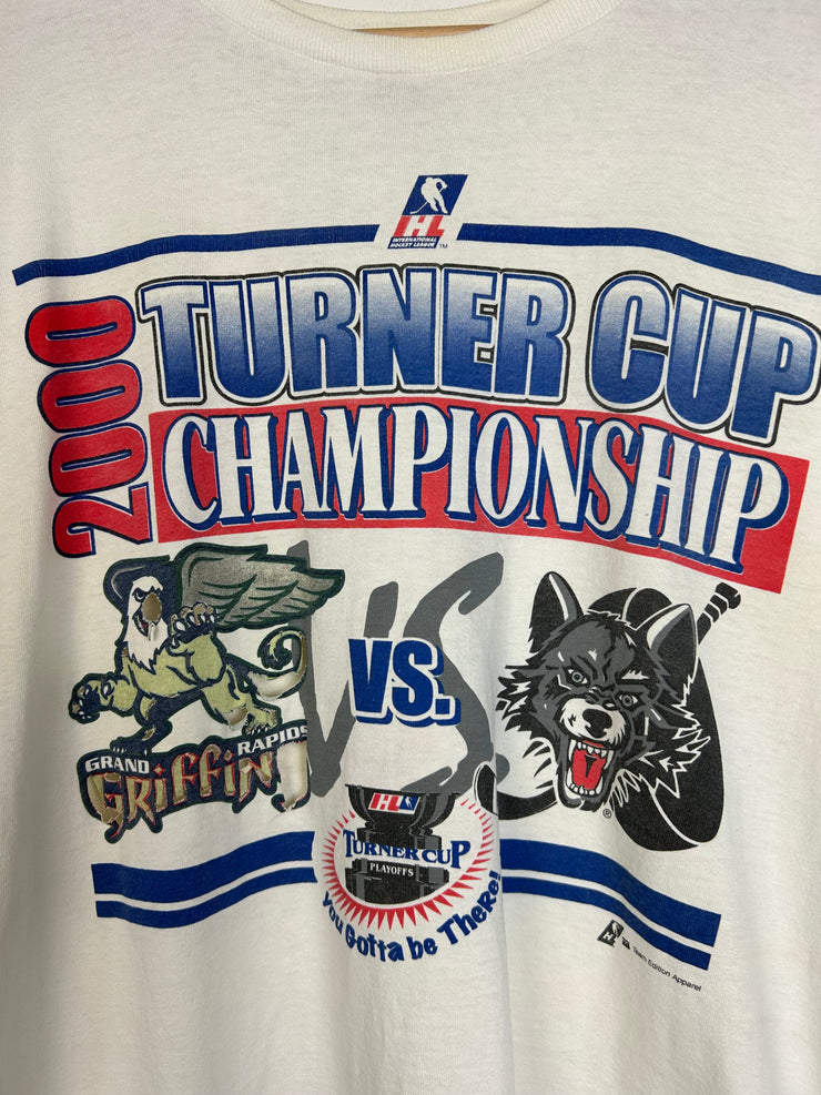 Vintage 2000 Turner Cup Grand Rapid Griffins VS Sudbury Wolves White Tee