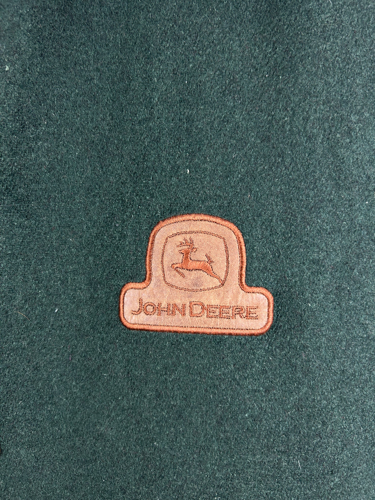 Vintage 90s Identity John Deere Green & Brown Wool Leather Bomber Jacket