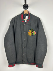 Vintage NHL Carl Banks Chicago Blackhawks Grey Wool Varsity Jacket