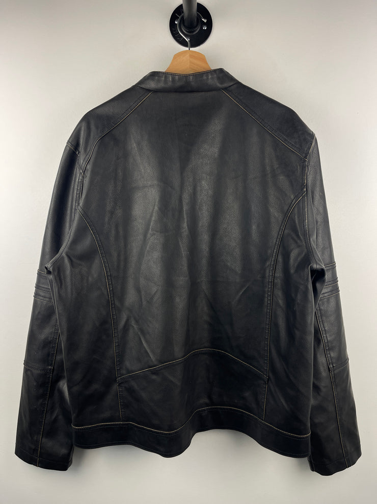 Vintage Guess Café Racer Moto Dark Brown Leather Jacket