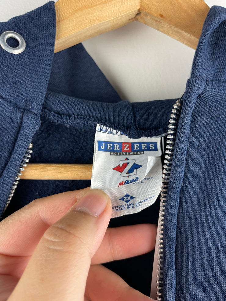 Vintage 90s Jerzees Blank Navy Zip Up Hoodie