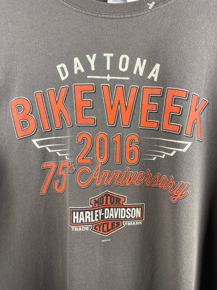 Vintage Harley Davidson Bike Week Daytona Beach Grey Long Sleeve