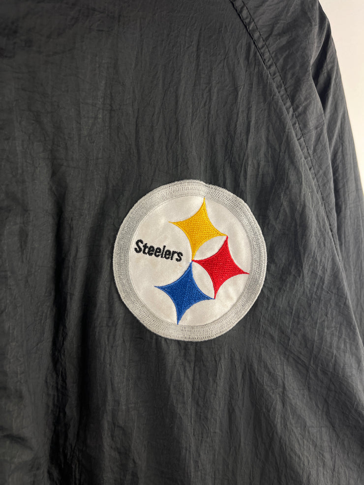Vintage 90s NFL Logo 7 Pittsburgh Steelers Black Insulated Hooded Jacket
