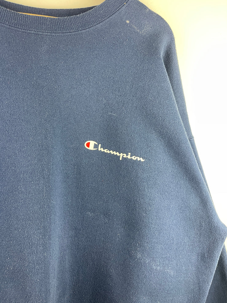 Vintage 90s Champion Spellout Embroidered Navy Crewneck