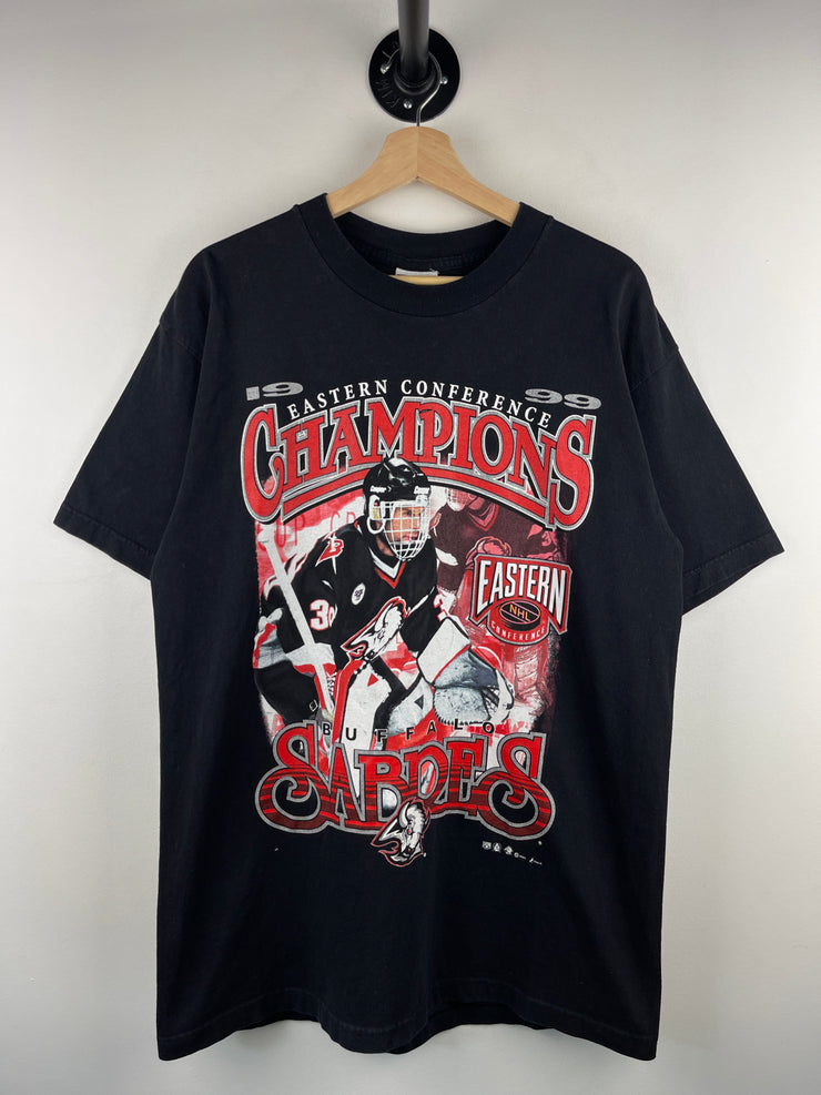 Vintage 90s NFL Buffalo Sabres Hasek Eastern Conference Champions Black Tee