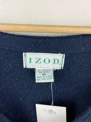 Vintage 90s Izod Embroidered Navy Wool Knit Cardigan Sweater