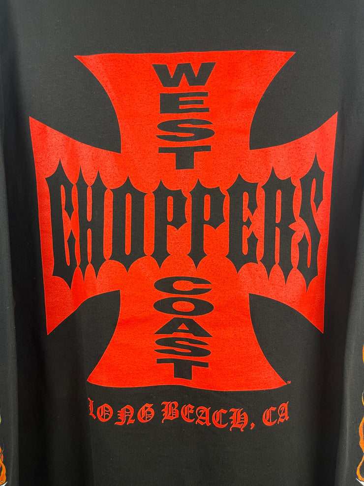Vintage 2003 West Coast Choppers Flames Skull Black Long Sleeve
