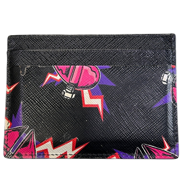 Prada Frankenstein Heats Black Saffiano Leather Card Holder