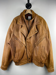 Vintage 90s Leather Limited Light Brown Leather Bomber Jacket