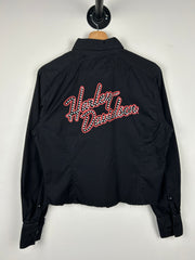 Vintage Harley Davidson Cropped Black Women’s Button Up Shirt