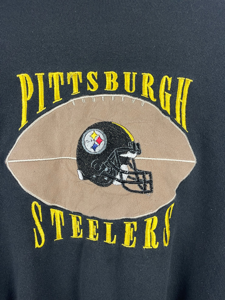 Vintage 90s NFL Pittsburgh Steelers Embroidered Black Crewneck