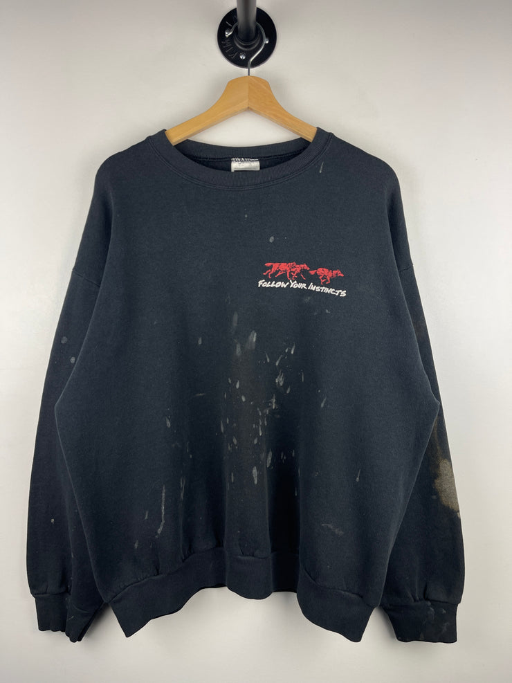 Vintage 90s Red Wolf Beer Follow Your Instincts Black Crewneck