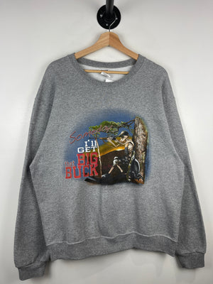 Vintage Someday Ill Get That Big Buck Hunting Skeleton Grey Crewneck