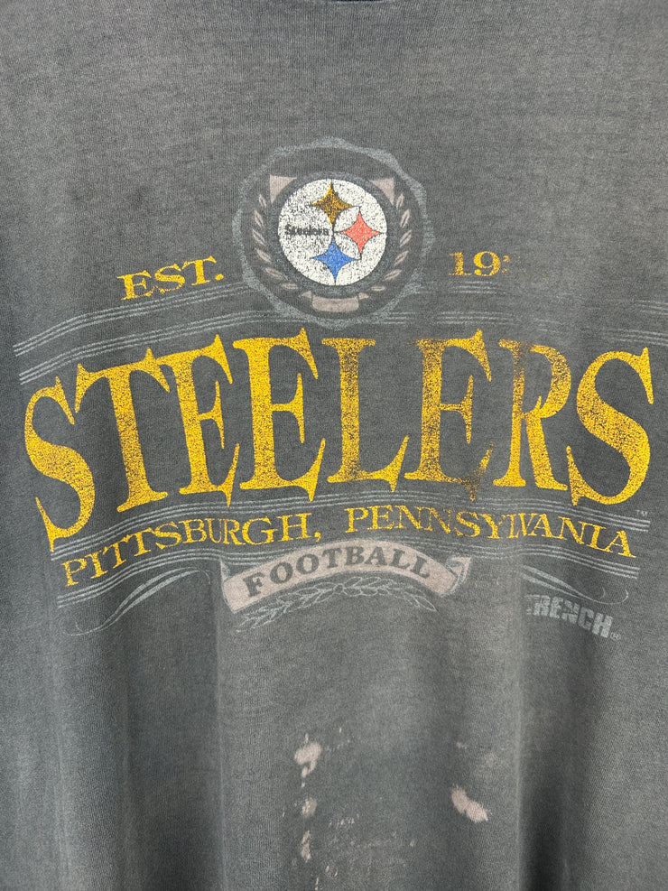 Vintage 90s NFL Trench Pittsburgh Steelers Faded Black Tee