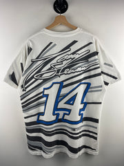 Vintage Nascar Tony Stewart Mobil 1 All Over Print White Tee