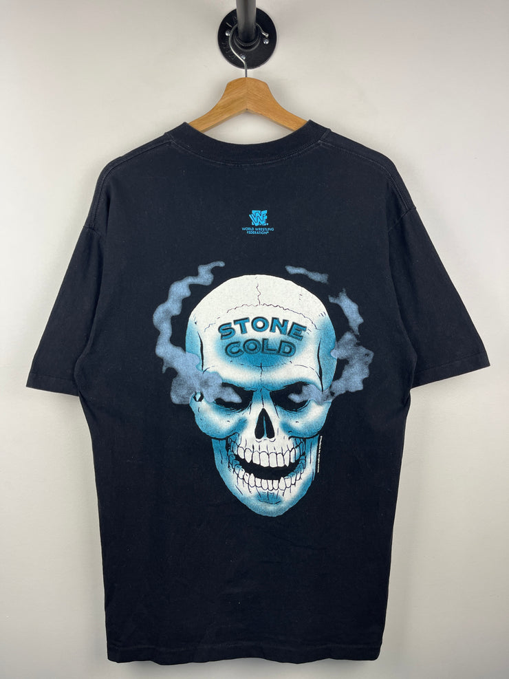 Vintage 90s WWF Stone Cold Steve Austin 3:16 Skull Black Tee