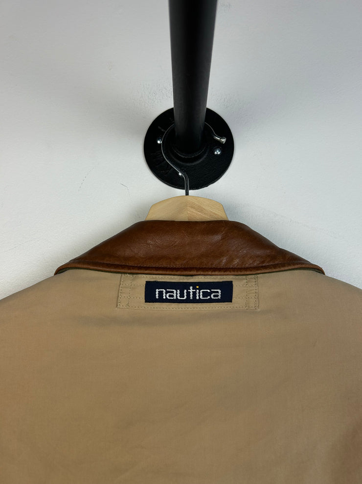 Vintage 90s Nautica Fleece Lined Beige Bomber Jacket