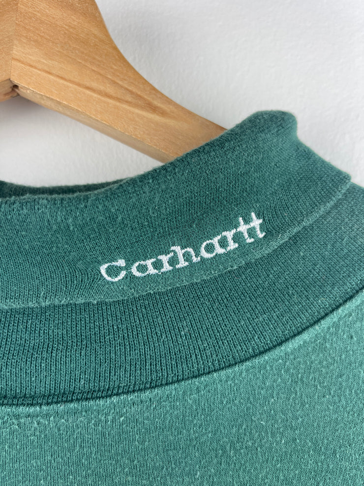 Vintage 90s Carhartt Spellout Embroidered Green Turtle Neck Long Sleeve