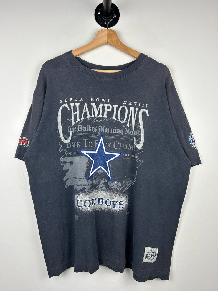 Vintage 90s NFL Dallas Cowboys Super Bowl Champions Faded Black Tee