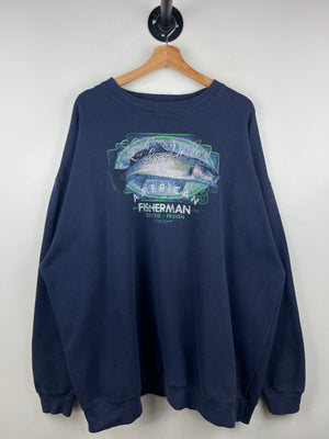 Vintage 90s American Outdoors Fisherman Fish Navy Crewneck