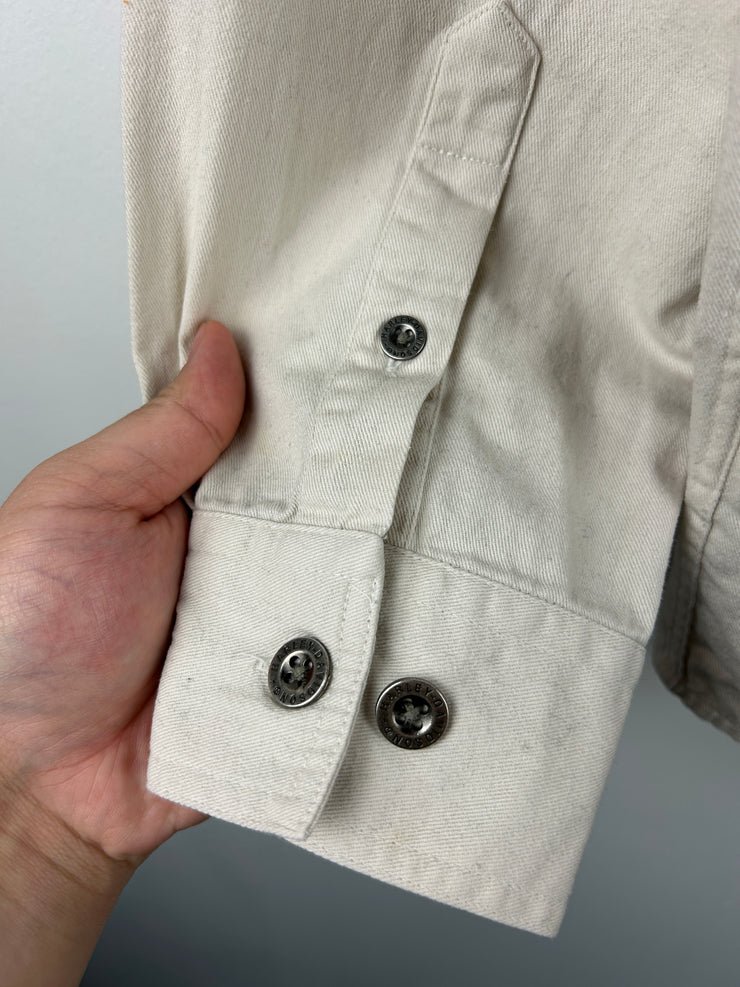 Vintage Harley Davidson Patch Cream Button Up Long Sleeve Shirt