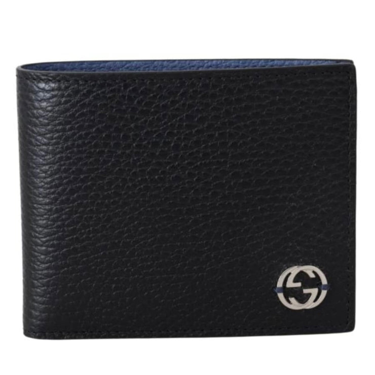 Gucci Interlocked GG Bifold Black & Blue Leather Wallet