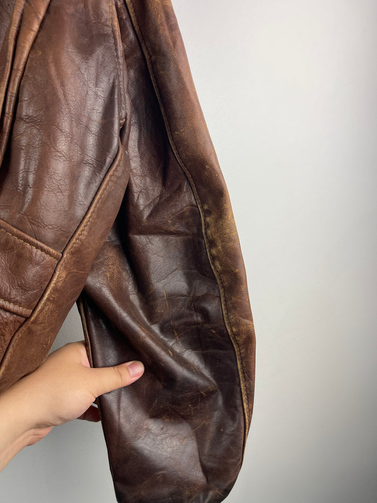 Vintage 70s Schott G-1 Brown Leather Lined Flight Bomber Jacket